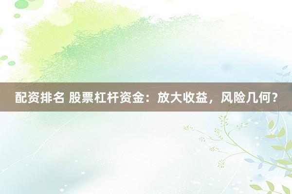 配资排名 股票杠杆资金：放大收益，风险几何？