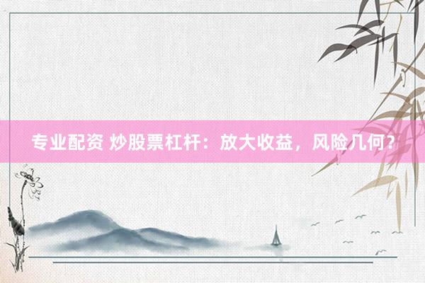 专业配资 炒股票杠杆：放大收益，风险几何？