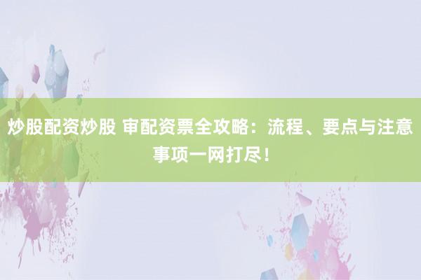 炒股配资炒股 审配资票全攻略：流程、要点与注意事项一网打尽！