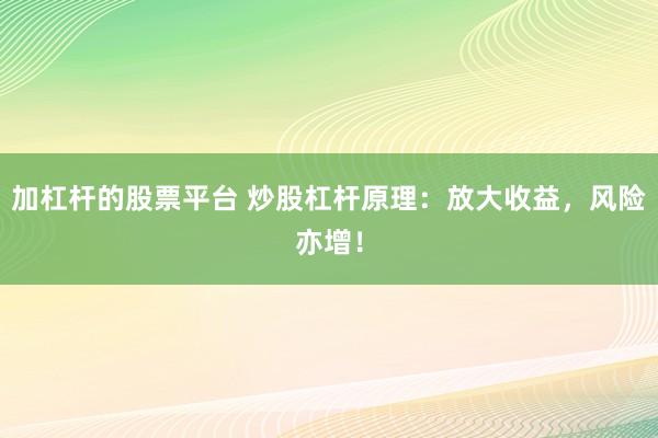 加杠杆的股票平台 炒股杠杆原理：放大收益，风险亦增！