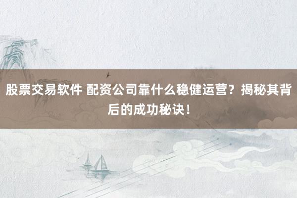 股票交易软件 配资公司靠什么稳健运营？揭秘其背后的成功秘诀！