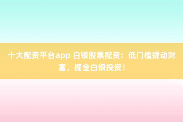 十大配资平台app 白银股票配资：低门槛撬动财富，掘金白银投资！