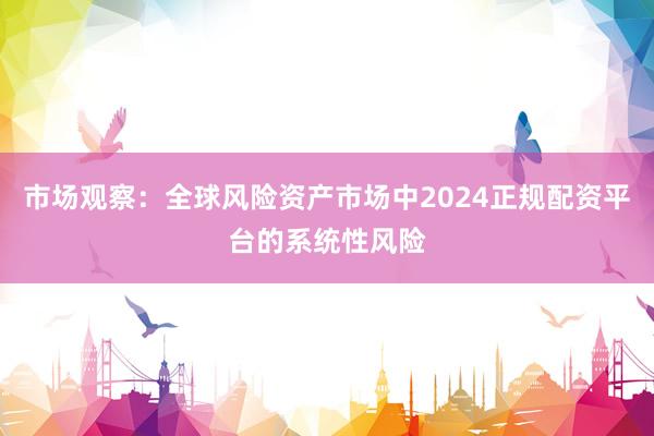 市场观察:全球风险资产市场中2024正规配资平台的系统性风险
