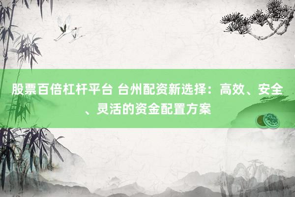 股票百倍杠杆平台 台州配资新选择：高效、安全、灵活的资金配置方案